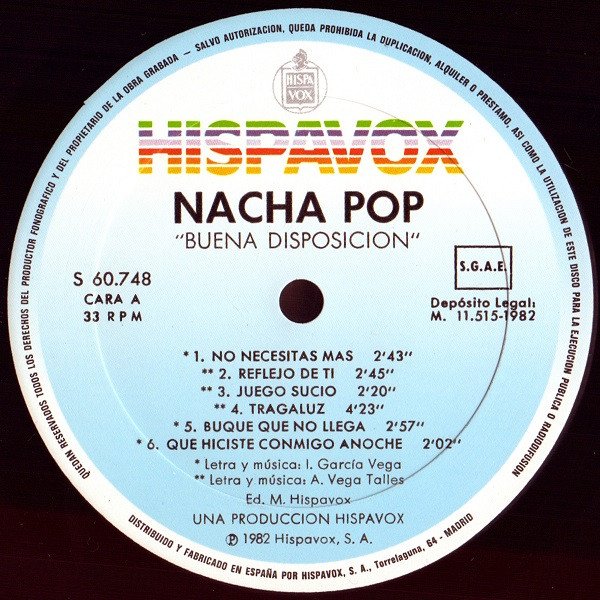 Nacha Pop, Buena Disposición-LP, Vinilos, Historia Nuestra