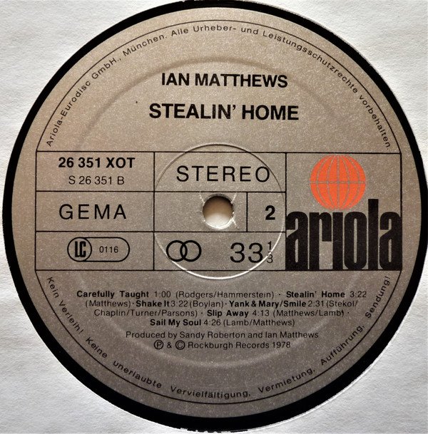 Ian Matthews* Stealin' Home-LP, Vinilos, Historia Nuestra