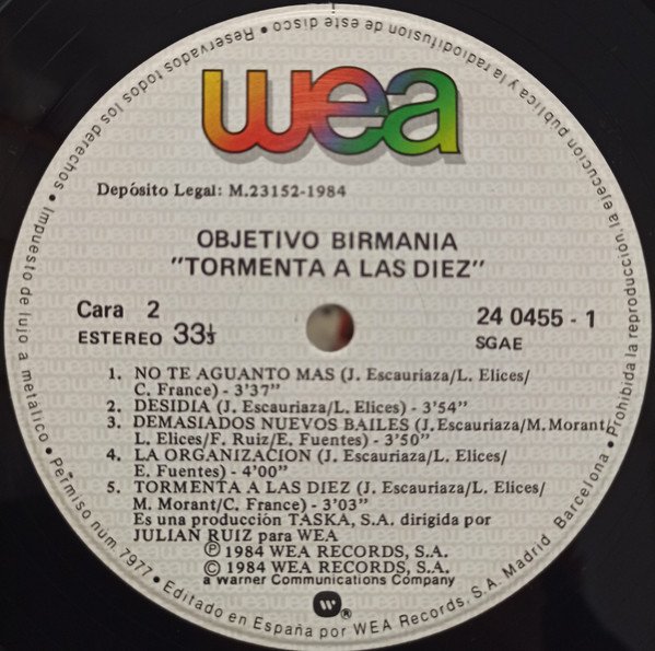 Objetivo Birmania, Tormenta A Las Diez-LP, Vinilos, Historia Nuestra