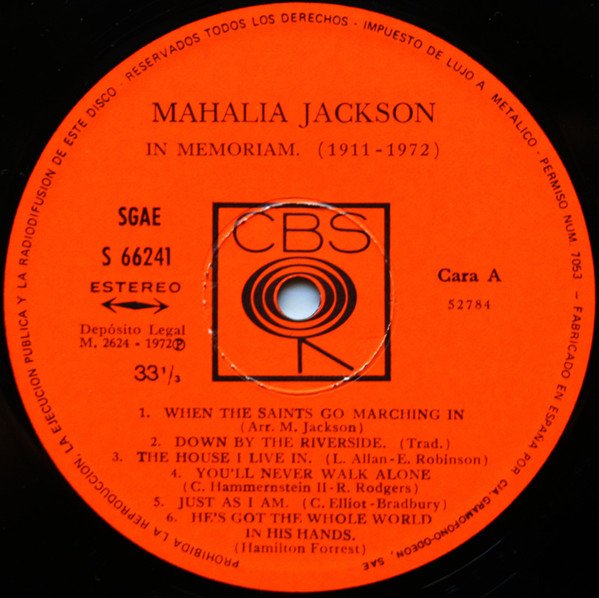 Mahalia Jackson, In Memoriam 1911-1972-LP, Vinilos, Historia Nuestra