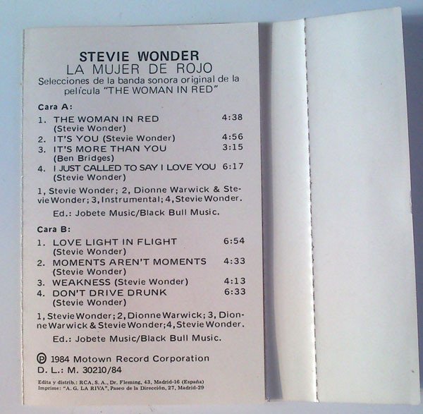 Stevie Wonder La Mujer De Rojo (Selecciones De La Banda Sonora Original De La Pelicula) -Cass, Cintas y casetes, Historia Nuestra