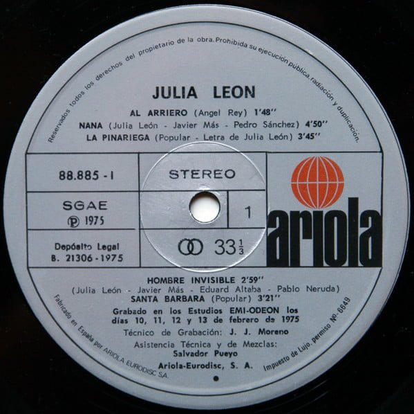 Julia Leon* Con Viento Fresco-LP, Vinilos, Historia Nuestra