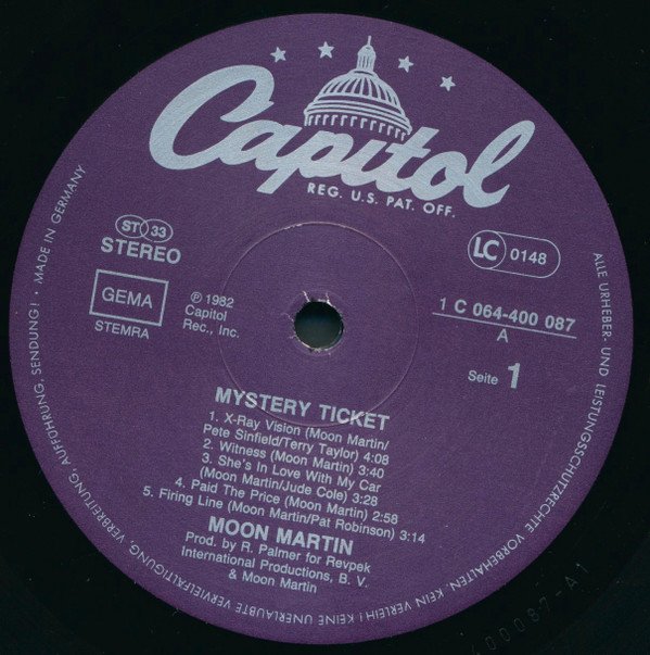 Moon Martin, Mystery Ticket-LP, Vinilos, Historia Nuestra