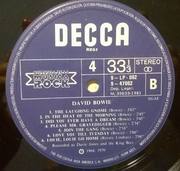 David Bowie David Bowie Vinyl, LP, Stereo, Vinilos, Historia Nuestra