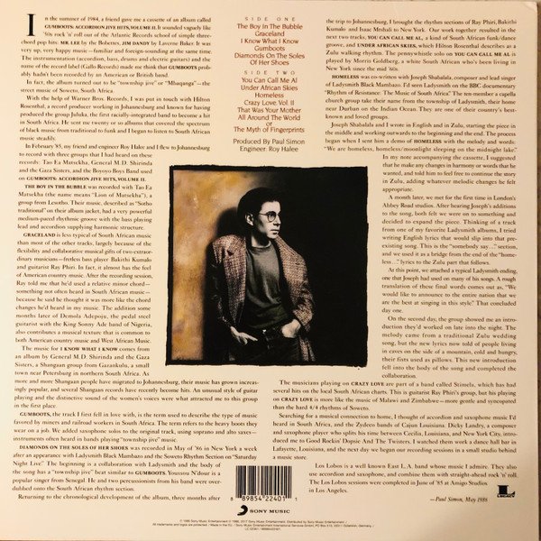 Paul Simon Graceland-LP, Vinilos, Historia Nuestra