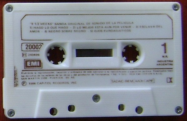 Various Banda Original De Sonido De La Pelicula Nueve Semanas Y Media = 9½ Weeks - Original Motion Picture Soundtrack-Cass, Cintas y casetes, Historia Nuestra