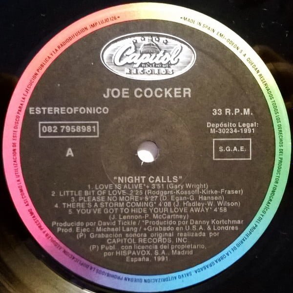 Joe Cocker Night Calls-LP, Vinilos, Historia Nuestra