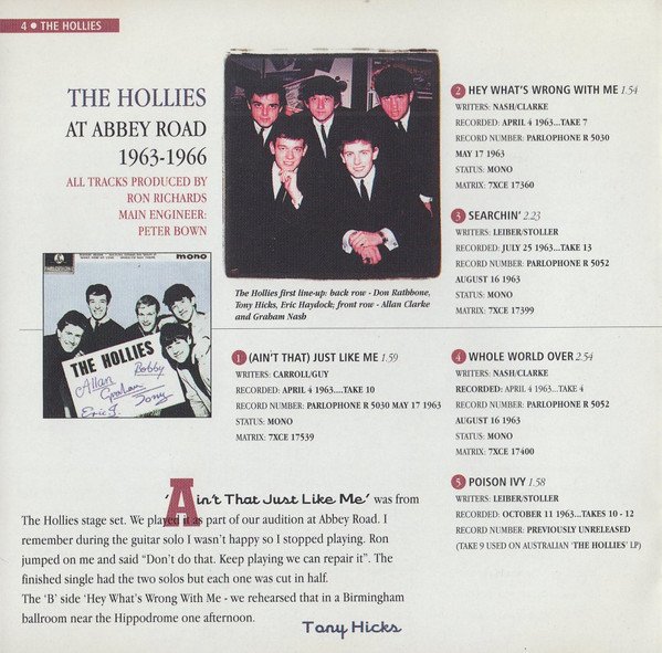 The Hollies The Hollies At Abbey Road 1963-1966-CD, CDs, Historia Nuestra