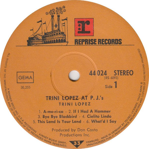 Trini Lopez Trini Lopez At PJ's-LP, Vinilos, Historia Nuestra