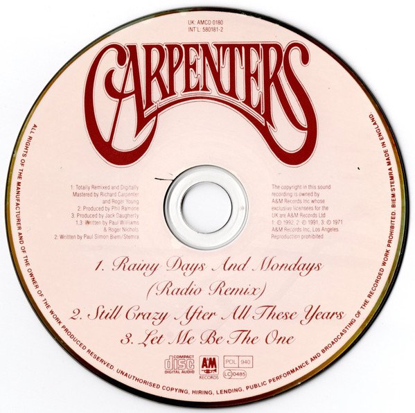 Carpenters, Rainy Days And Mondays-CD, CDs, Historia Nuestra