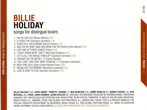 Billie Holiday, Songs For Distingué Lovers-CD, CDs, Historia Nuestra