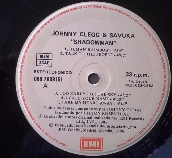 Johnny Clegg & Savuka Shadow Man-LP, Vinilos, Historia Nuestra