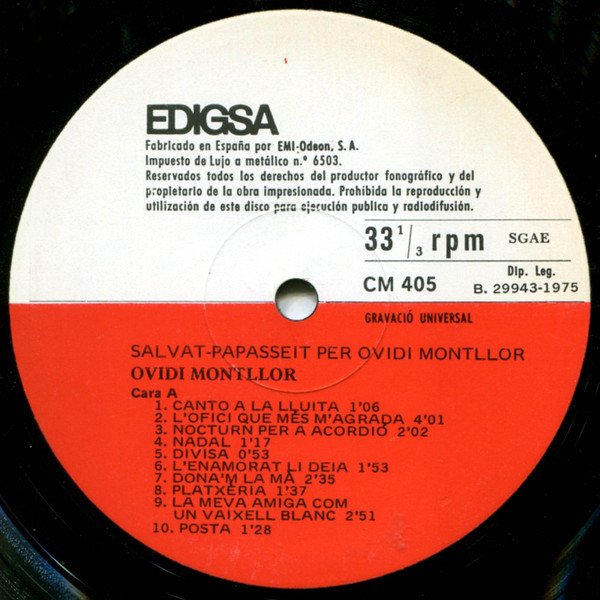 Ovidi Montllor, Salvat-Papasseit Per Ovidi Montllor-LP, Vinilos, Historia Nuestra