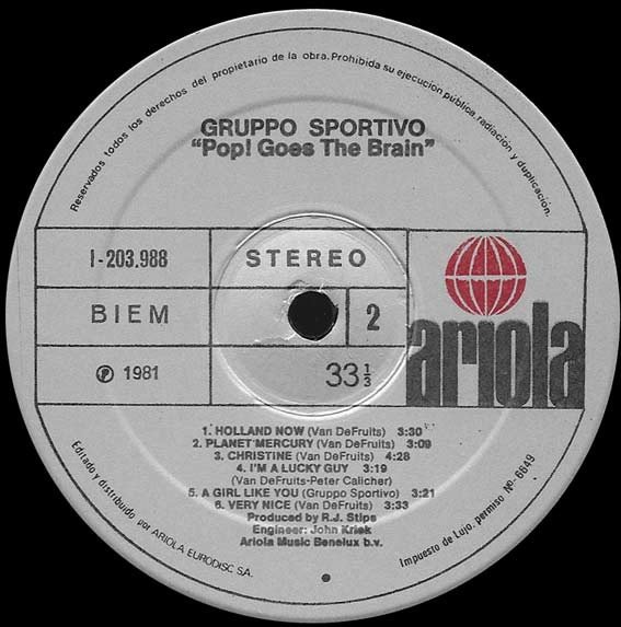 Gruppo Sportivo Pop! Goes The Brain-LP, Vinilos, Historia Nuestra