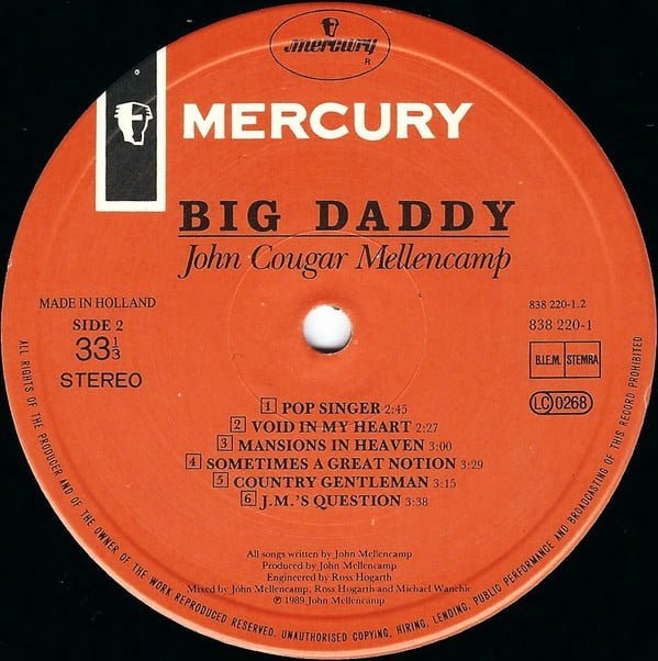 John Cougar Mellencamp Big Daddy-LP, Vinilos, Historia Nuestra