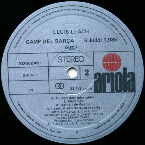 Lluís Llach, Camp Del Barça 6 De Juliol De 1985-LP, Vinilos, Historia Nuestra