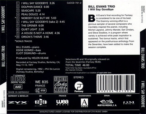 Bill Evans Trio, I Will Say Goodbye-CD, CDs, Historia Nuestra