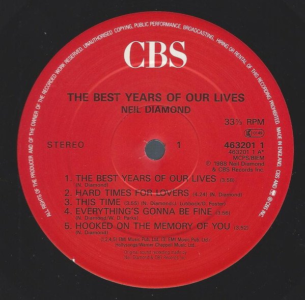 Neil Diamond, The Best Years Of Our Lives-LP, Vinilos, Historia Nuestra