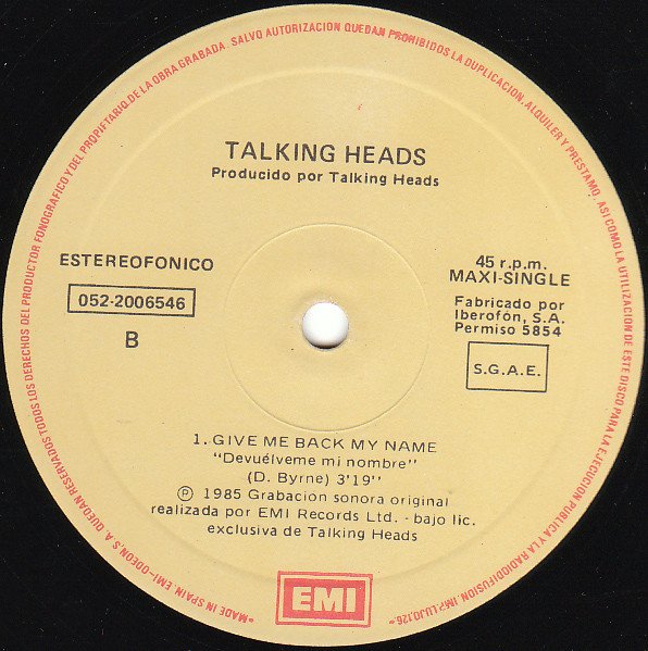 Talking Heads The Lady Don't Mind-12, Vinilos, Historia Nuestra