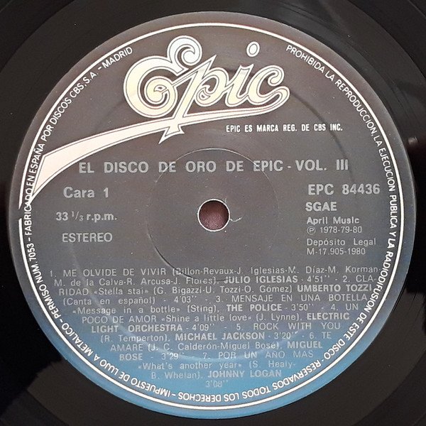 Various "El Disco De Oro De Epic" Vol. 3 -LP, Vinilos, Historia Nuestra