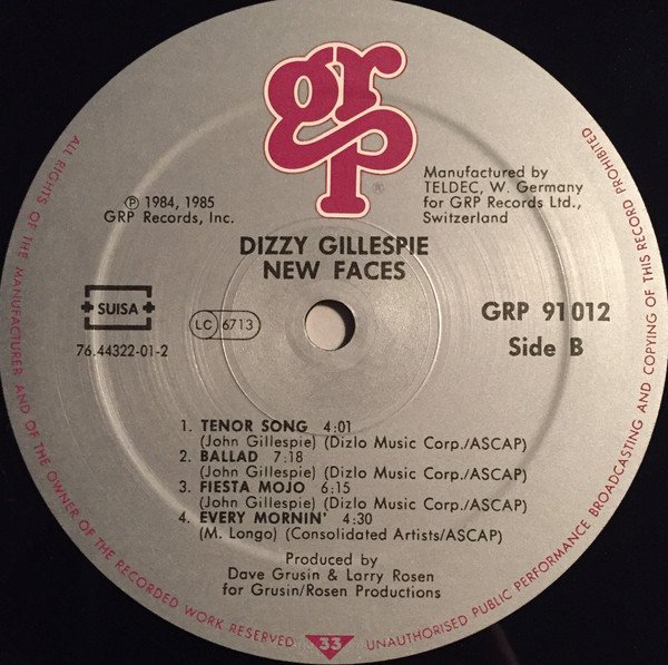 Dizzy Gillespie, New Faces-LP, Vinilos, Historia Nuestra