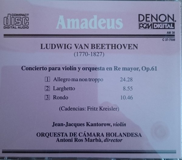 Beethoven Jean Jacques Kantorow  Re Mayor Op 61-CD, CDs, Historia Nuestra