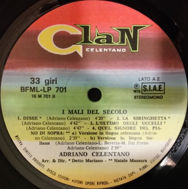 Adriano Celentano, I Mali Del Secolo-LP, Vinilos, Historia Nuestra