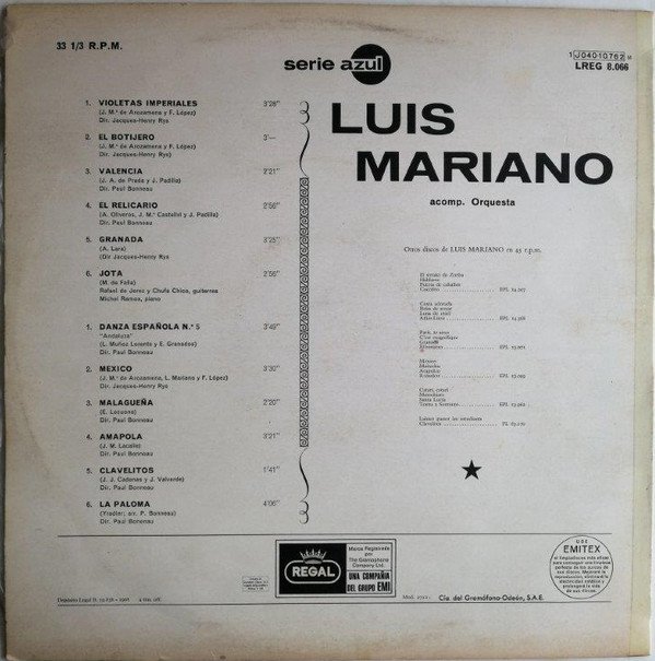 Luis Mariano, Luis Mariano Acomp Orquesta-LP, Vinilos, Historia Nuestra
