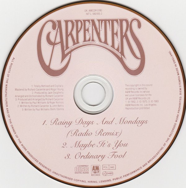 Carpenters, Rainy Days And Mondays-CD, CDs, Historia Nuestra