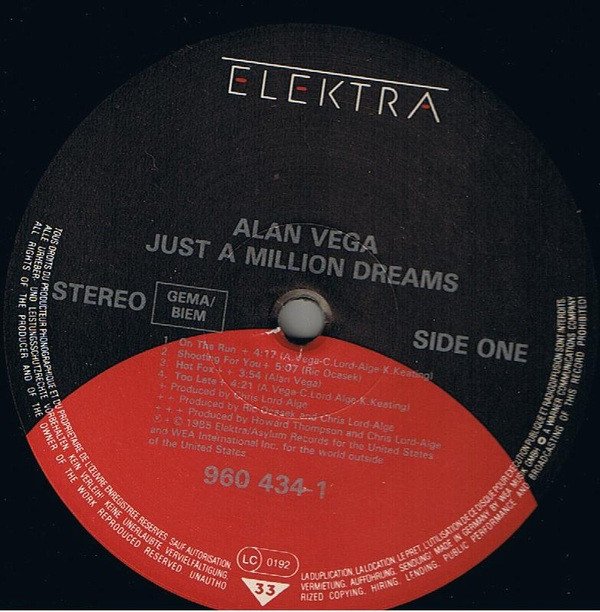 Alan Vega, Just A Million Dreams-LP, Vinilos, Historia Nuestra