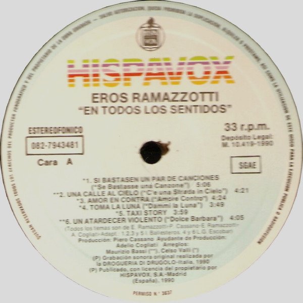 Eros Ramazzotti En Todos Los Sentidos-LP, Vinilos, Historia Nuestra