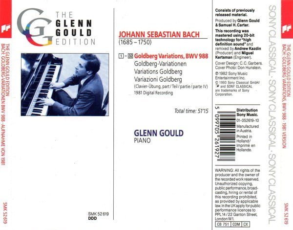 J. S. Bach*, Glenn Gould Goldberg Variations BWV 988 (1981 Digital Recording)-CD, CDs, Historia Nuestra