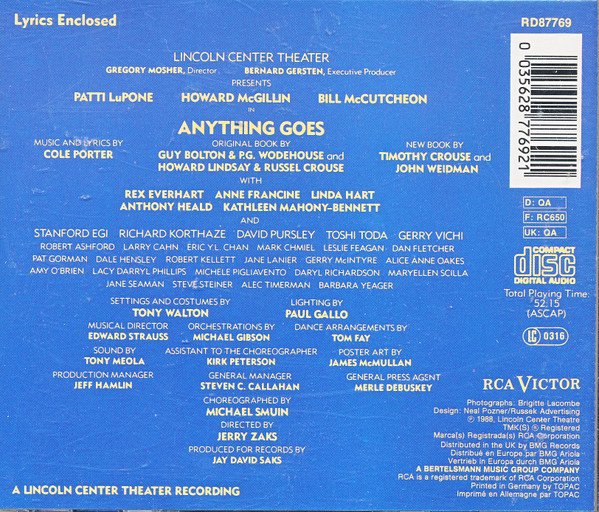 Cole Porter Various, Anything Goes-CD, CDs, Historia Nuestra