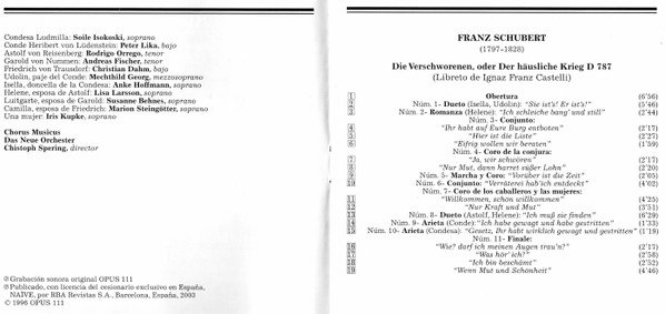 Franz Schubert, Christoph Spering, Chorus Musicus*, Das Neue Orchester Las Conjuradas, O La Guerra Doméstica-CD, CDs, Historia Nuestra