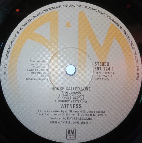 Witness , House Called Love-LP, Vinilos, Historia Nuestra