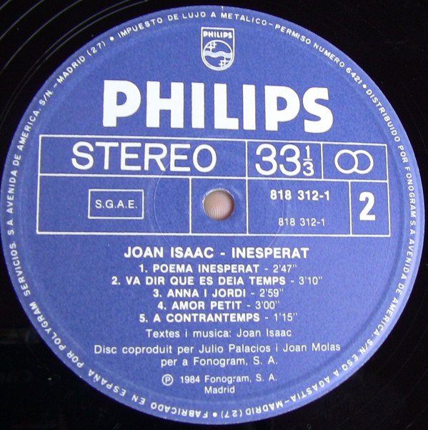 Joan Isaac Inesperat-LP, Vinilos, Historia Nuestra