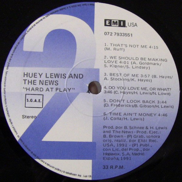 Huey Lewis And The News* Hard At Play-LP, Vinilos, Historia Nuestra