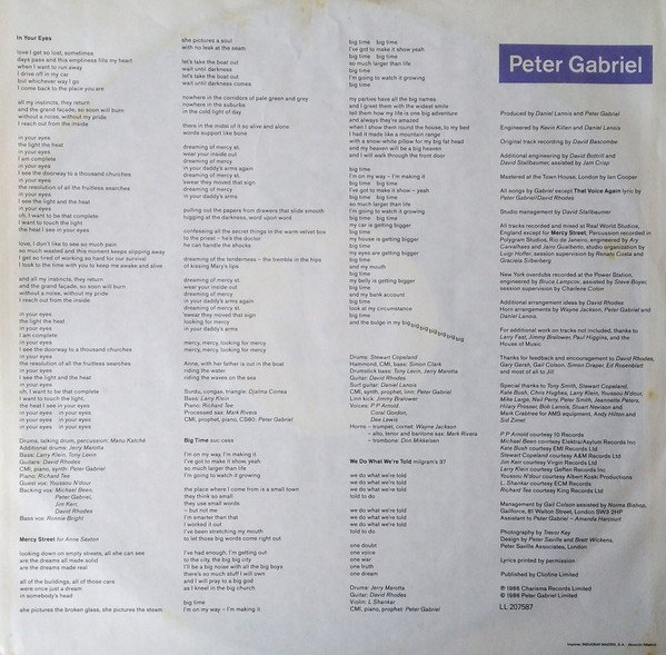 Peter Gabriel So-LP, Vinilos, Historia Nuestra