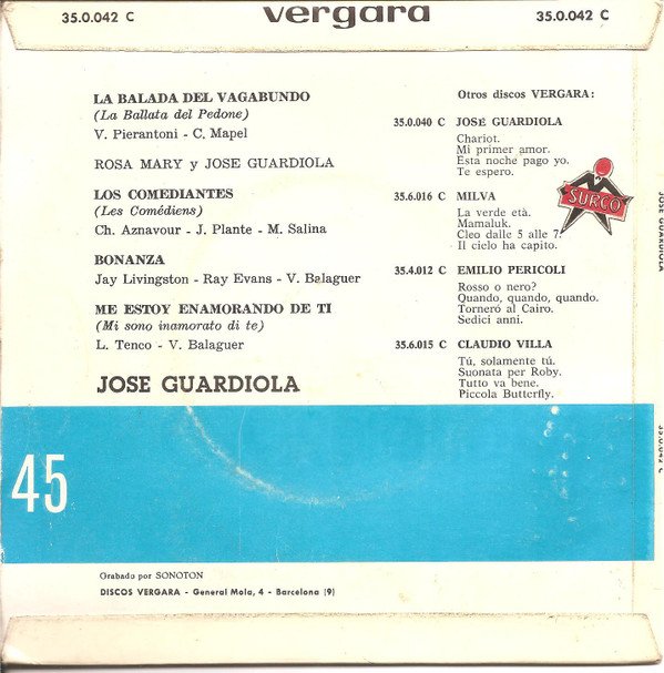 Jose Guardiola, Rosa Mary La Balada Del Vagabundo-7, Vinilos, Historia Nuestra