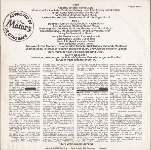 The Motors, Approved By The Motors-LP, Vinilos, Historia Nuestra