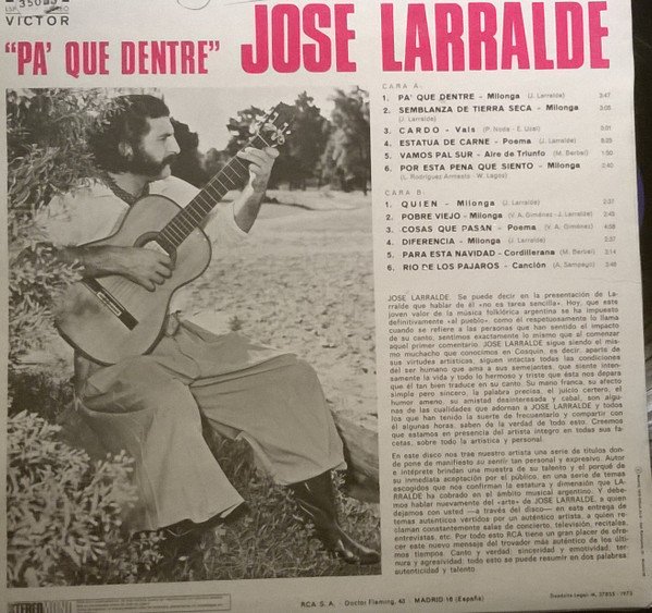 Jose Larralde, Pa' Que Dentre-LP, Vinilos, Historia Nuestra