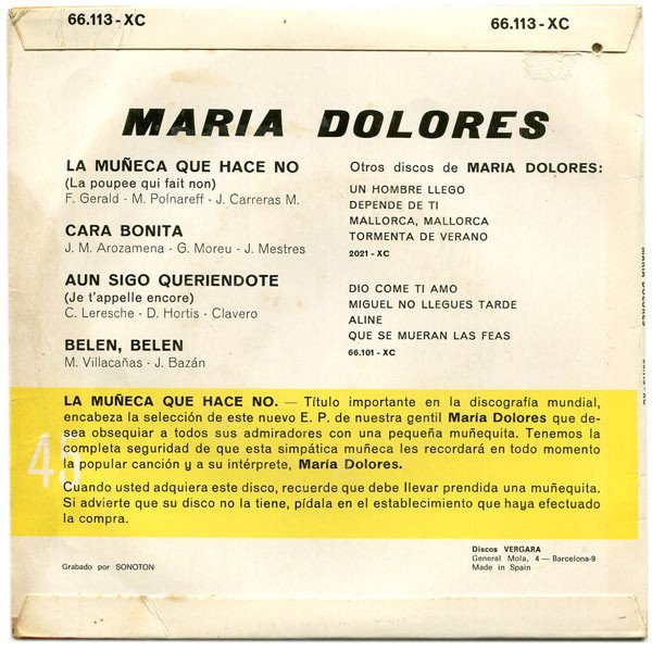 Maria Dolores, La Muñeca Que Hace No-7 inch, Vinilos, Historia Nuestra