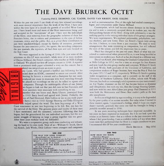 Dave Brubeck Octet, Dave Brubeck Octet-LP, Vinilos, Historia Nuestra