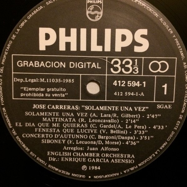 José Carreras, English Chamber Orchestra, Enrique García Asensio* Solamente Una Vez -LP, Vinilos, Historia Nuestra