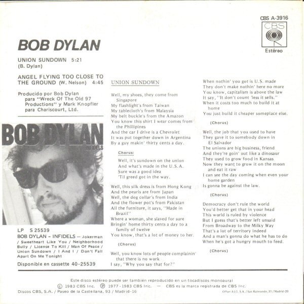 Bob Dylan Union Sundown 7 inch, Vinilos, Historia Nuestra