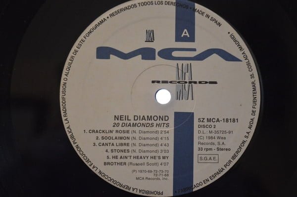 Neil Diamond 20 Diamond Hits Vinyl, Gatefold, LP, Vinilos, Historia Nuestra