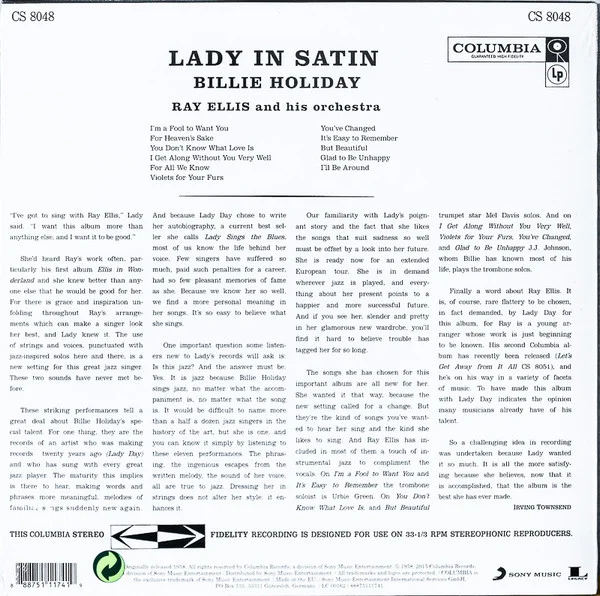 Billie Holiday With Ray Ellis And His Orchestra Lady In Satin Vinyl, 180 Gram, LP, Reissue, Vinilos, Historia Nuestra