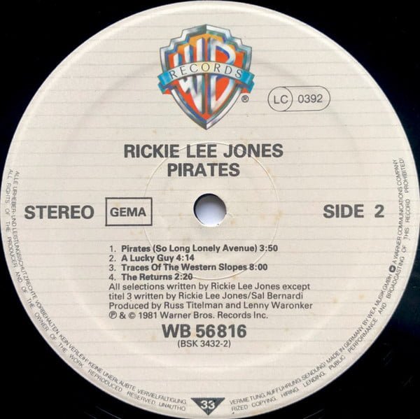 Rickie Lee Jones Pirates-LP, Vinilos, Historia Nuestra