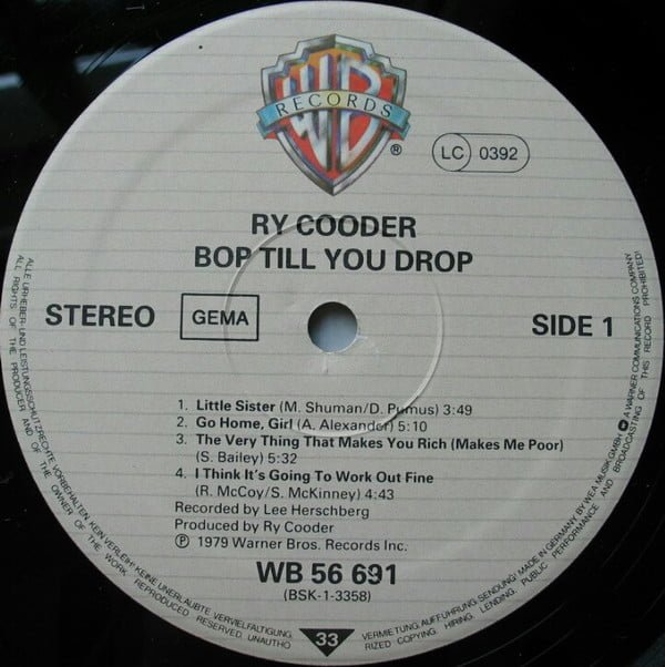 Ry Cooder Bop Till You Drop LP, Vinilos, Historia Nuestra