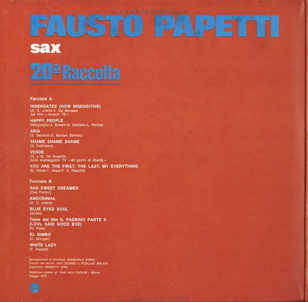 Fausto Papetti 20ª  Raccolta-LP, Vinilos, Historia Nuestra